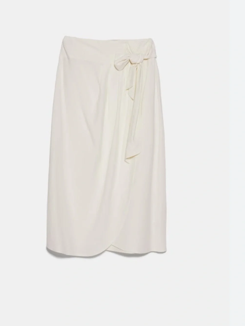 ZARA Midi Wrap Skirt with Side Bow in Cream